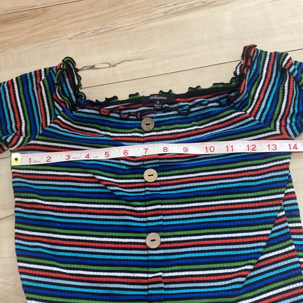 Ambiance Womens S/M Crop Top. Ribbed, ruffle, buttons, striped. So cute and fun. - Picture 10 of 12